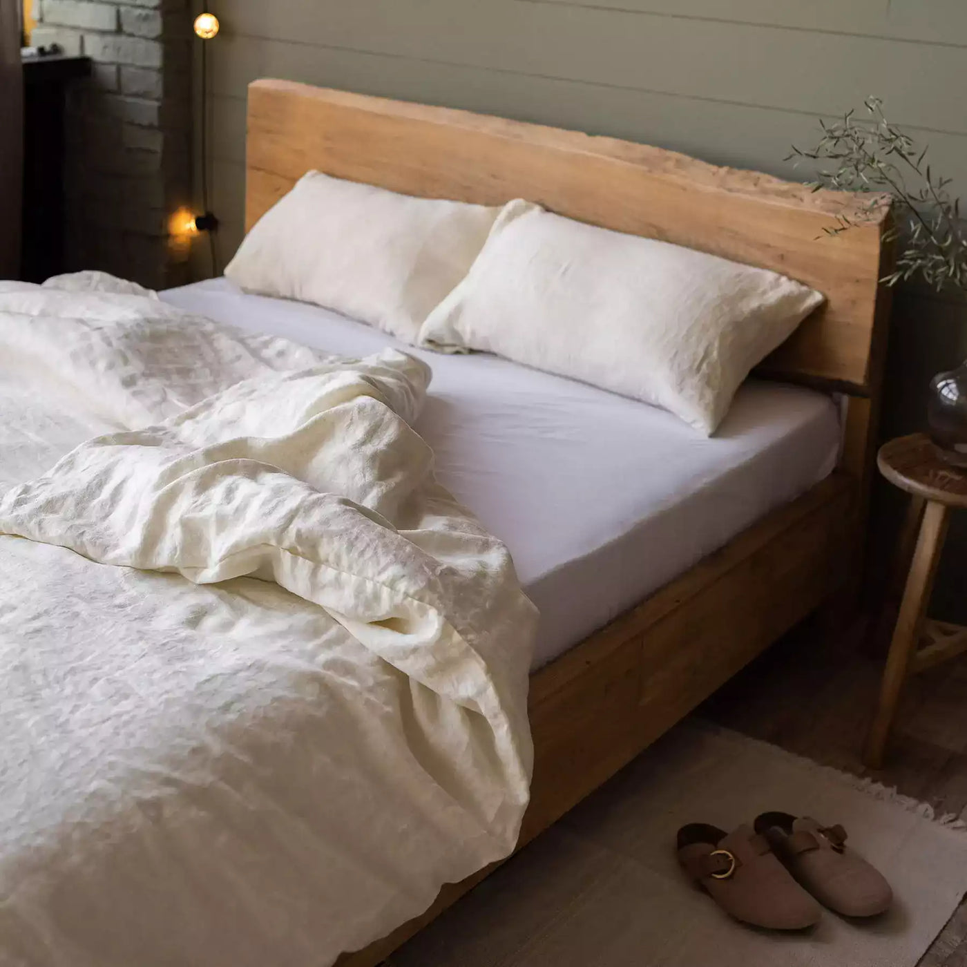 Linen bedding set 200x200 in Vanilla cream