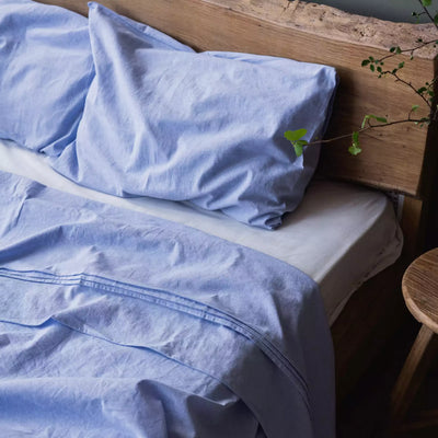 Leinen und Baumwolle Bettwäsche Set mit Bettbezug 200x200 Blau Melange