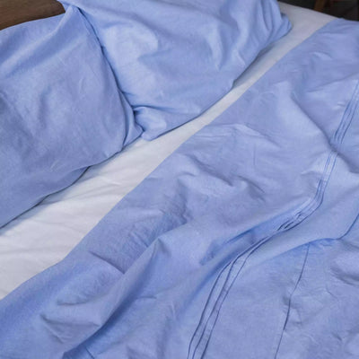 Juego de cama de lino y algodón con funda nórdica 135x200 en azul melange