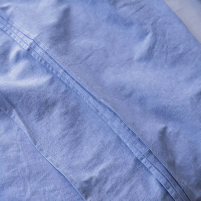 Juego de cama de lino y algodón con sábana plana de 240x270 en azul melange