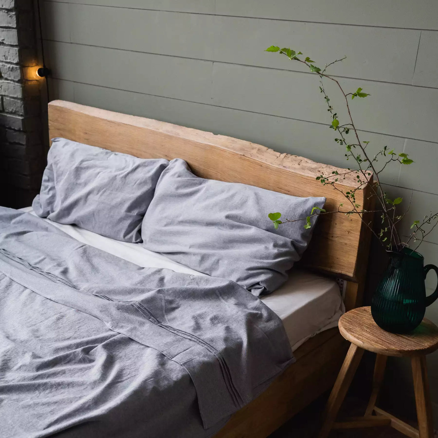 Set di biancheria da letto in lino e cotone con lenzuolo piatto 190x270 in grafite melange