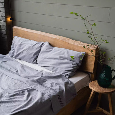 Leinen und Baumwolle Bettwäsche Set mit Bettlaken 190x270 Graphit Melange