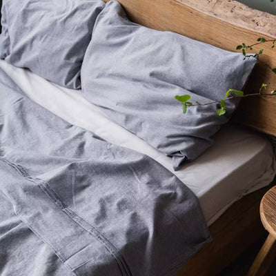 Juego de cama de lino y algodón con sábana plana de 240x270 en Graphite Melange