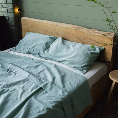 Set di biancheria da letto in lino e cotone con lenzuolo piatto 190x270 in menta melange