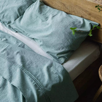 Set di biancheria da letto in lino e cotone con lenzuolo piatto 240x270 in menta melange