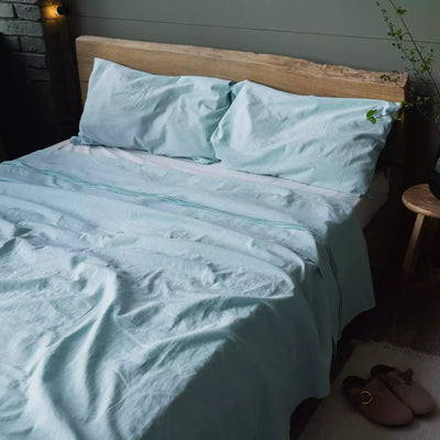 Juego de cama de lino y algodón con funda nórdica 200x200 en Turquesa Melange