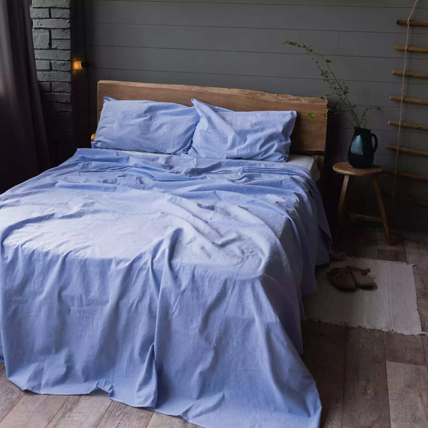 Linen & Cotton Pillowcase Set in Blue Melange
