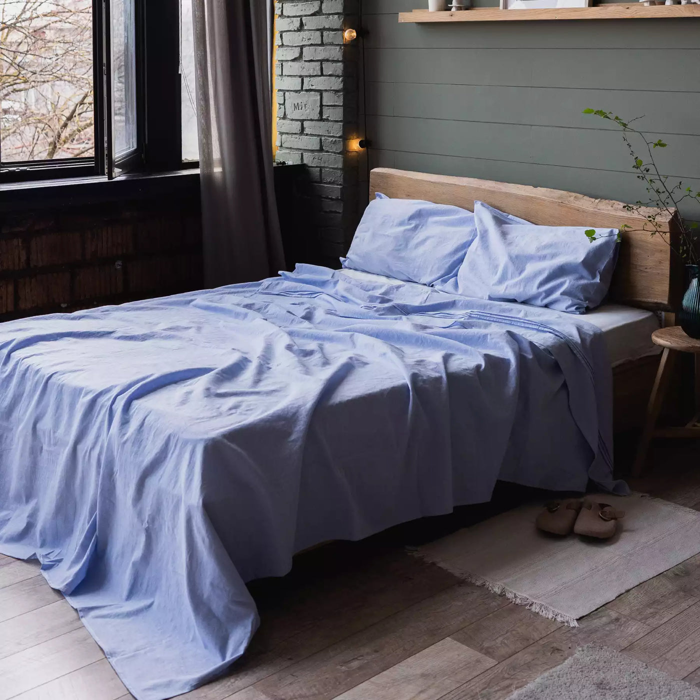 Linen & Cotton Pillowcase Set in Blue Melange