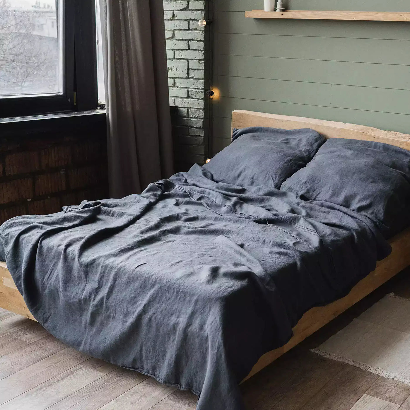 Leinen Bettwäsche Set mit Bettlaken 190x270 Graphit