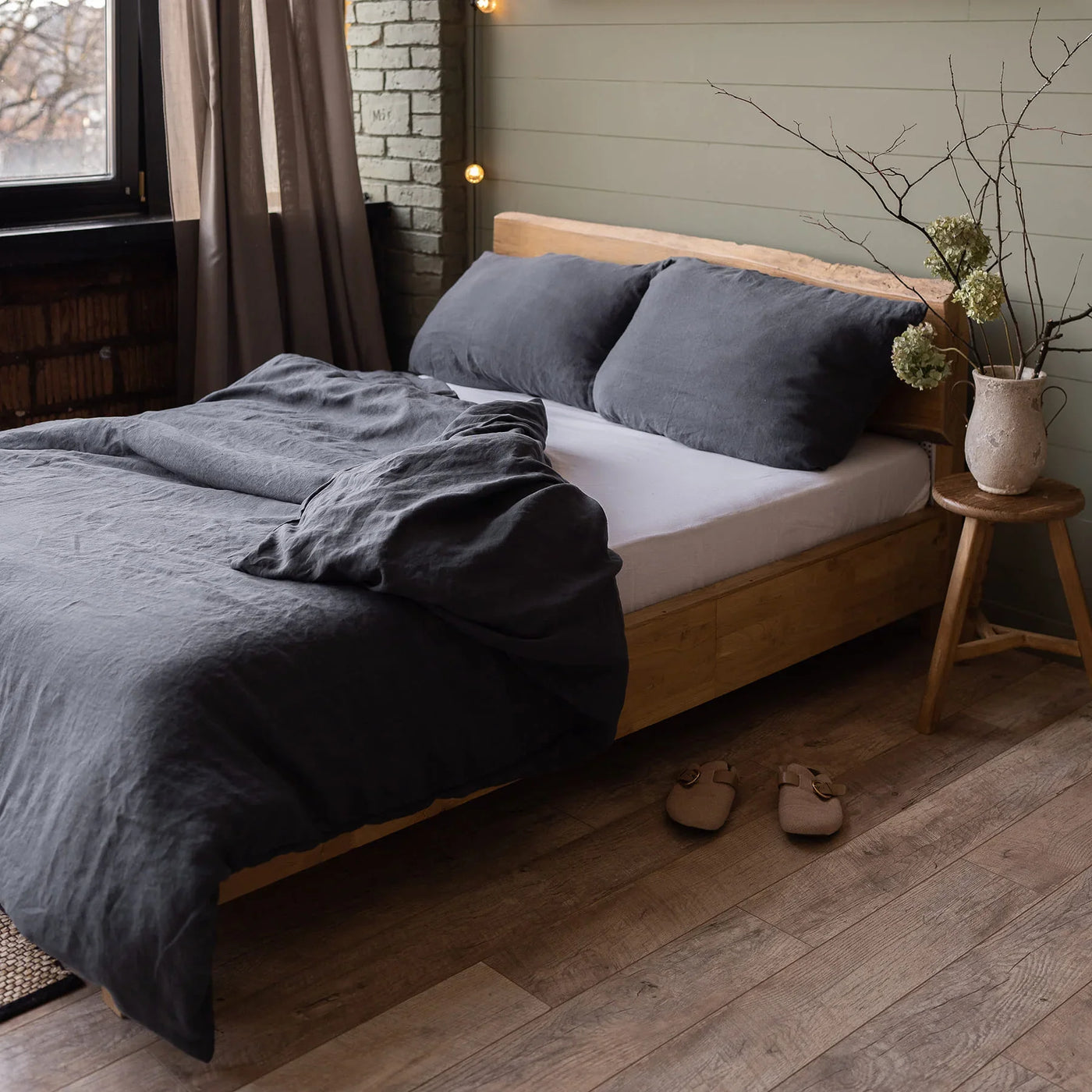 Linen bedding set 200x220 in Graphite