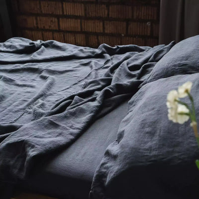 Set di biancheria da letto in lino con lenzuolo piatto 240х270 in grafite