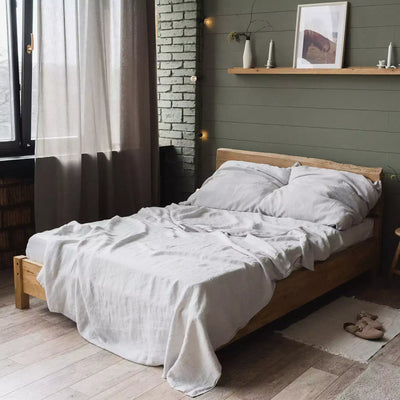 Linen bedding set with Flat sheet 190х270 in Grey