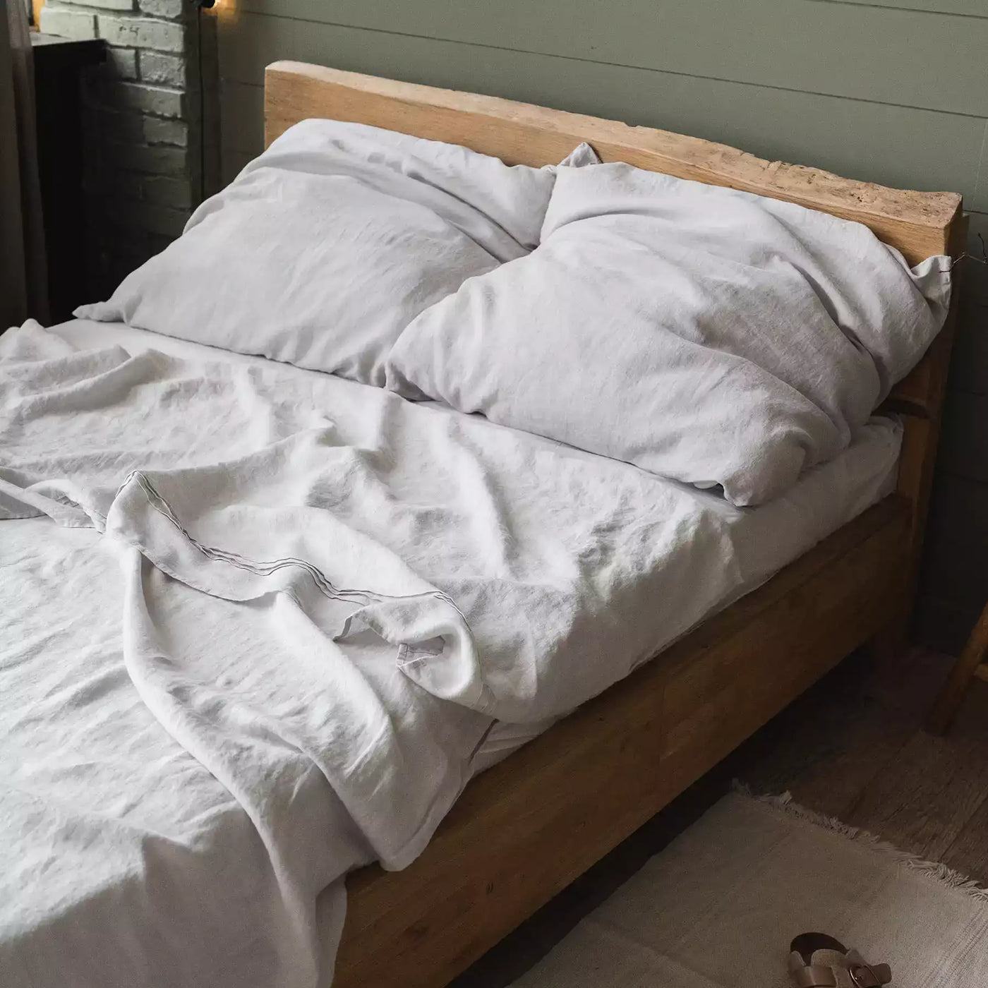 Linen bedding set with Flat sheet 190х270 in Grey