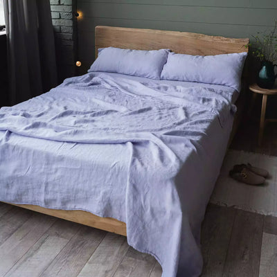 Juego de cama de lino con sábana plana 190x270 en flor Lavanda