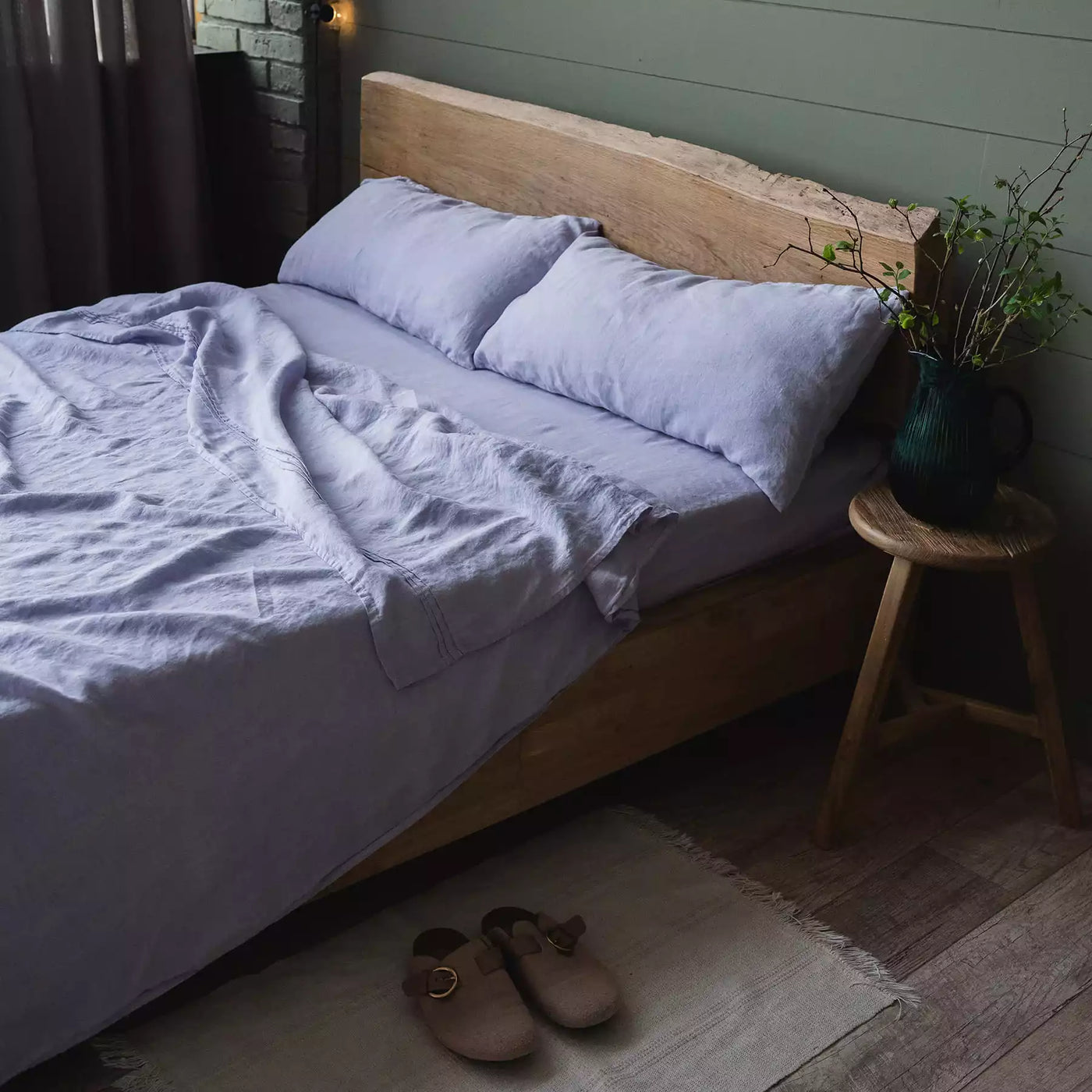 Linen bedding set with Flat sheet 240x270 in Lavender flower