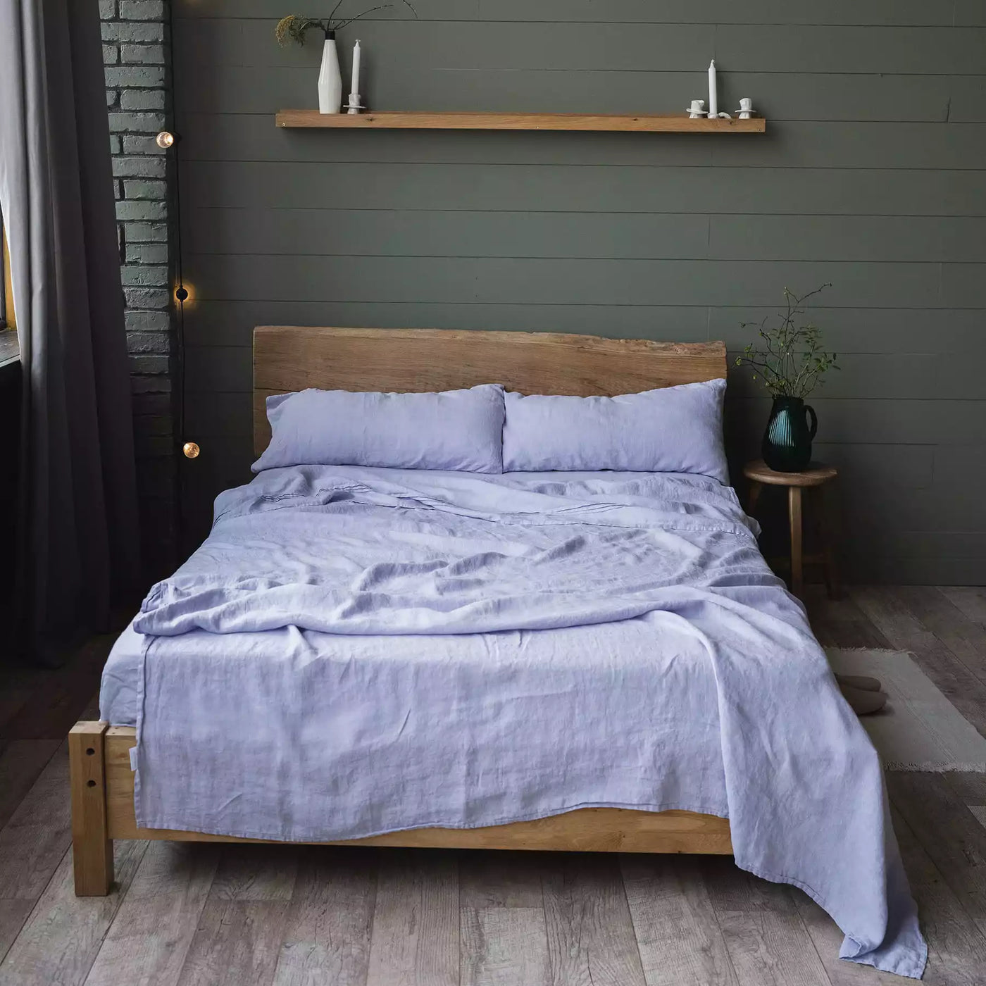 Linen bedding set with Flat sheet 240x270 in Lavender flower