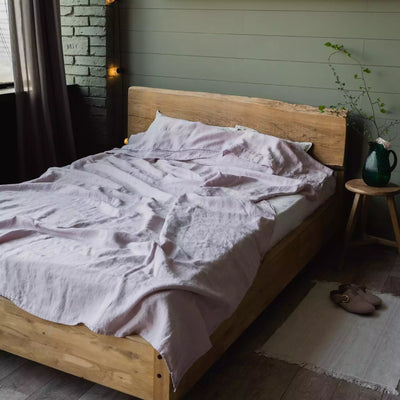 Juego de cama de lino con sábana plana 240x270 en Rosa Cuarzo
