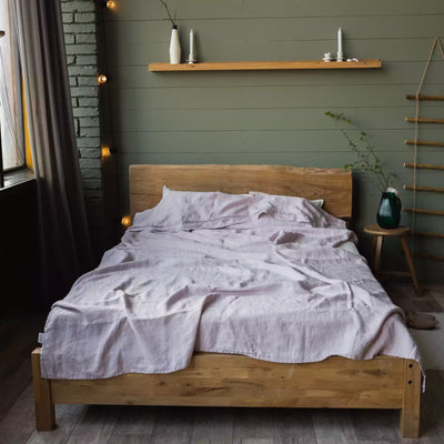 Linen Bedding set with Flat sheet 240x270 in Rose quartz