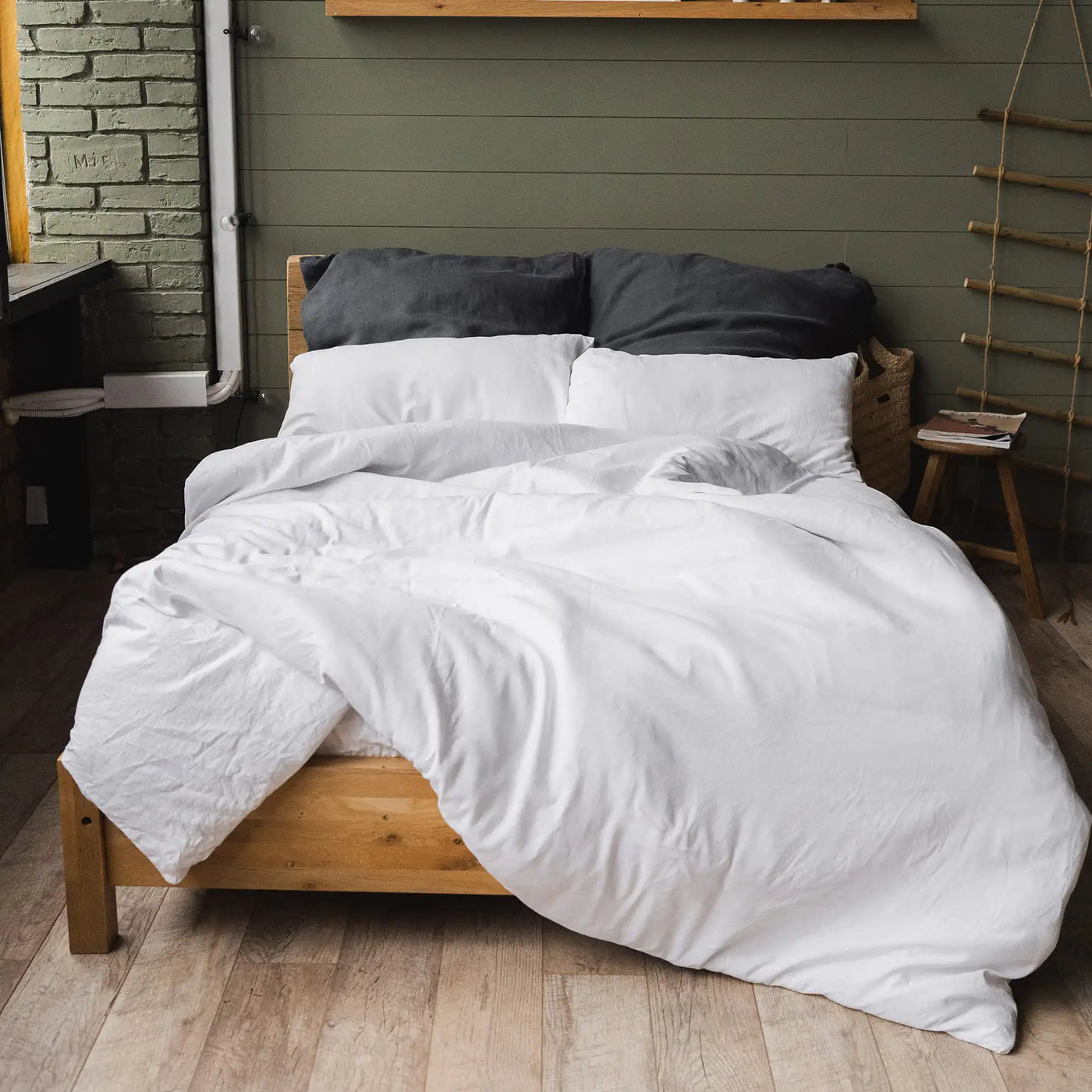 Linen bedding set 140x200 in Optical White