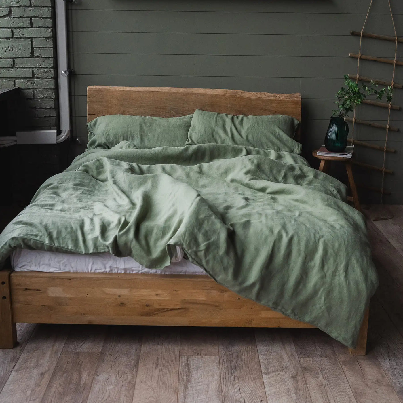 Linen bedding set 150x200 in Olive