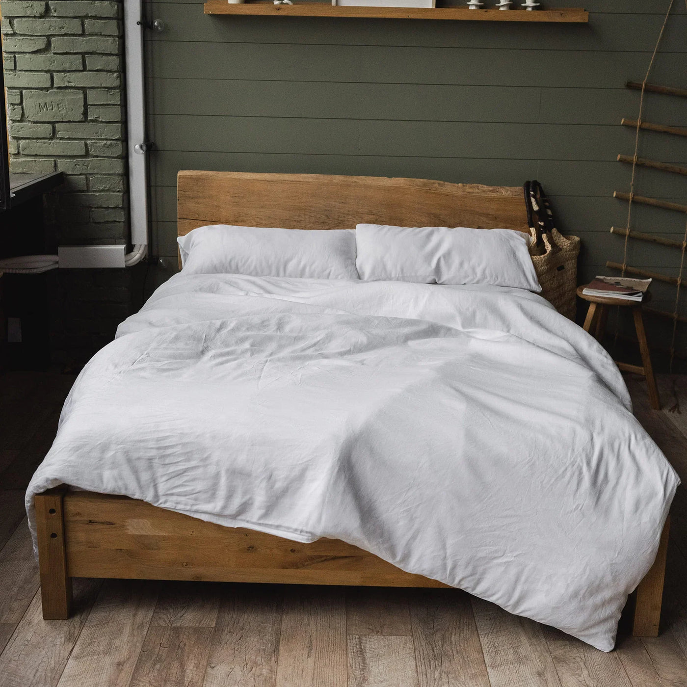 Linen bedding set 155x200 in Optical White