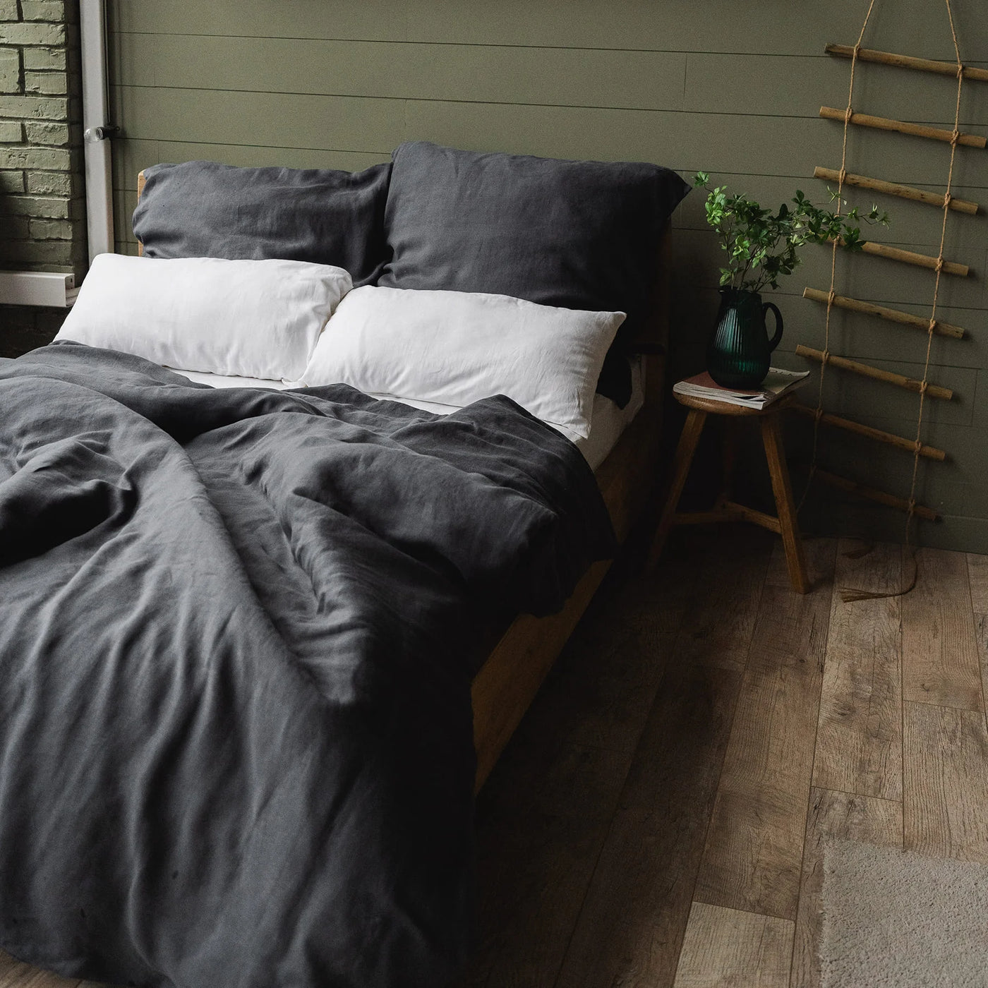 Set di biancheria da letto in lino 155x200 in grigio