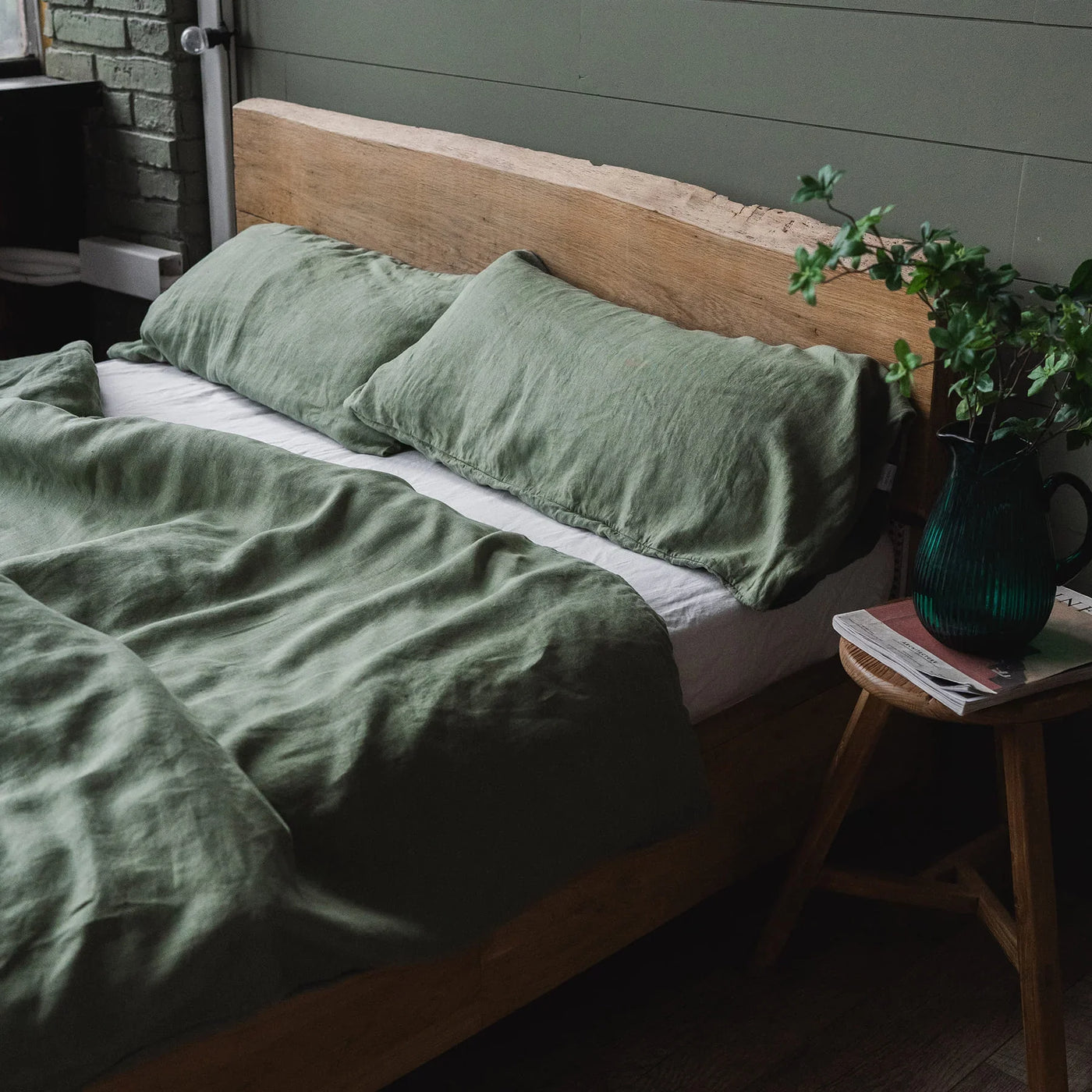 Linen bedding set 200x220 in Olive