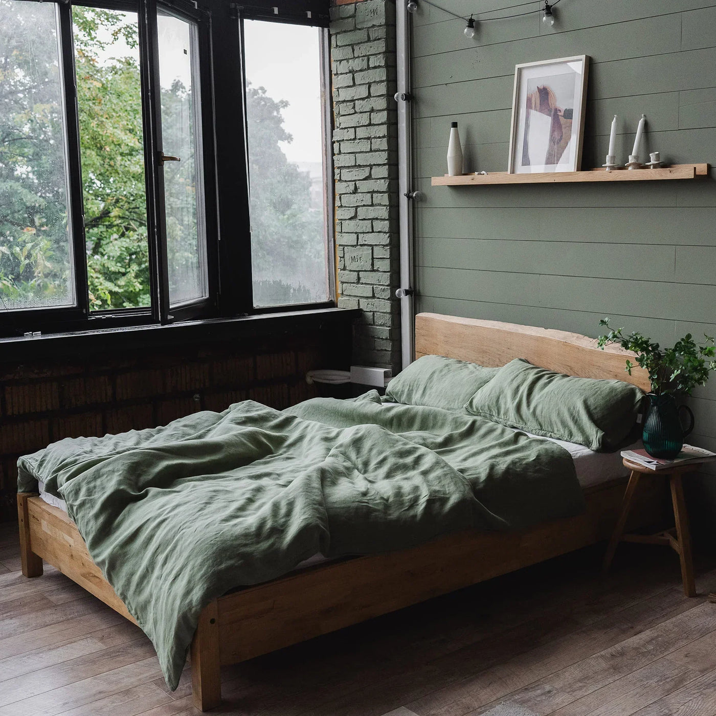 Linen bedding set 220x240 in Olive