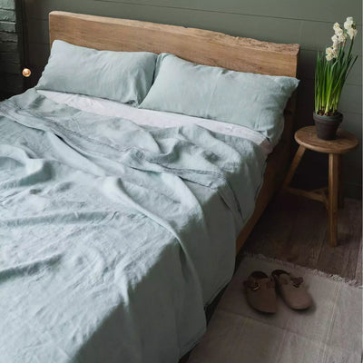 Leinen Bettwäsche Set mit Bettlaken 190x270 Mintgrün