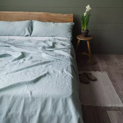 Parure de lit en lin avec drap plat 190х270 en vert menthe