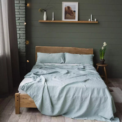 Leinen Bettwäsche Set mit Bettlaken 190x270 Mintgrün