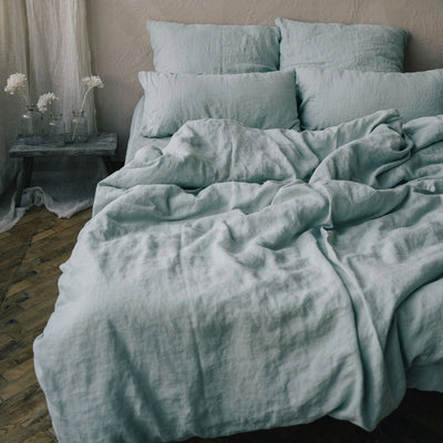 Acquista il set di biancheria da letto 100% puro lino 135x200 in verde menta