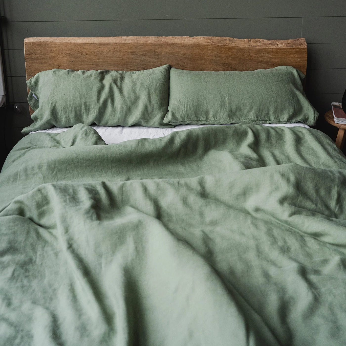Juego de fundas de almohada 100% lino en color Oliva