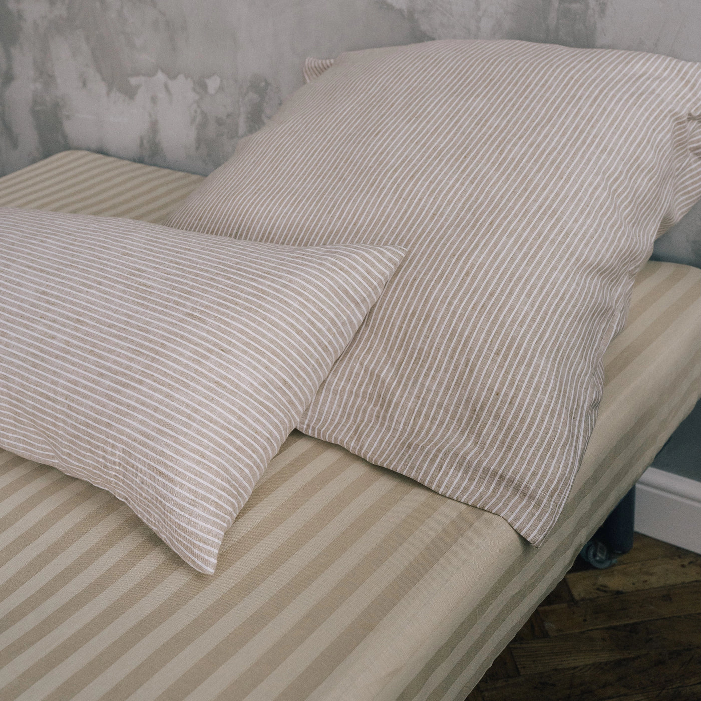 Shop Natural Fitted Sheet Linen and Cotton with Beige Stripe 5