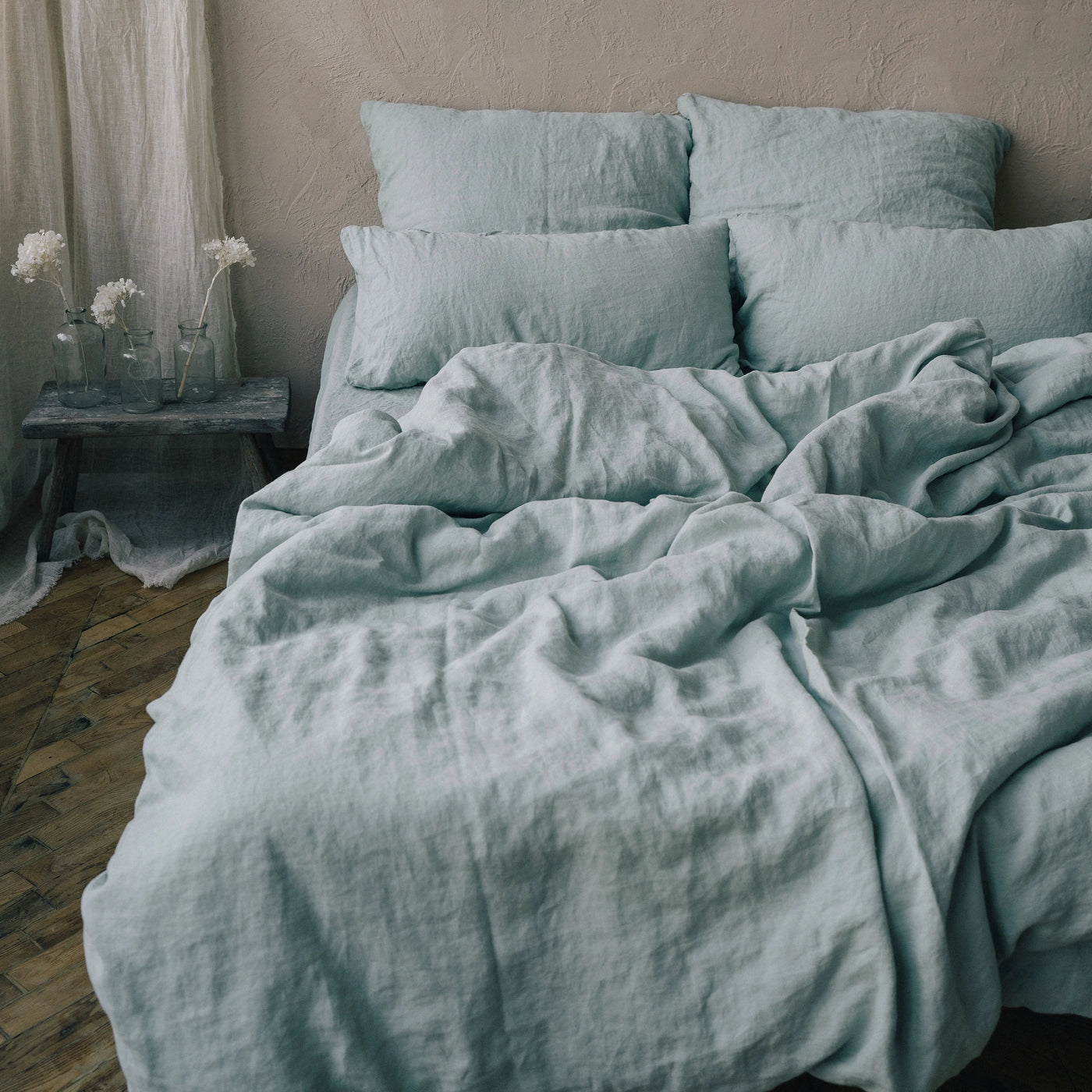 Scoprite il lenzuolo a soffietto di alta qualità 100% lino verde menta 6