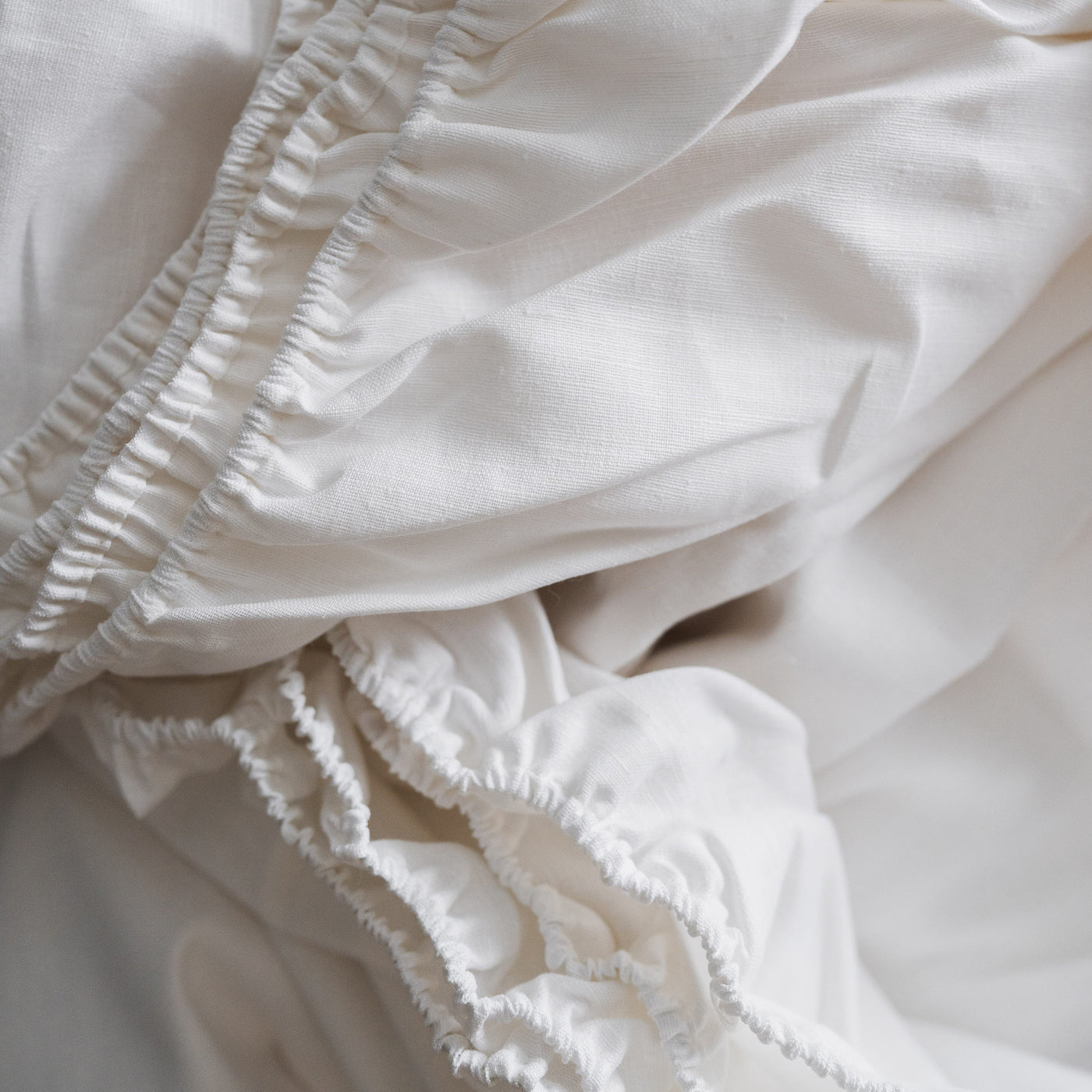Shop Premium 100% Linen Fitted Sheet in Optical White 5