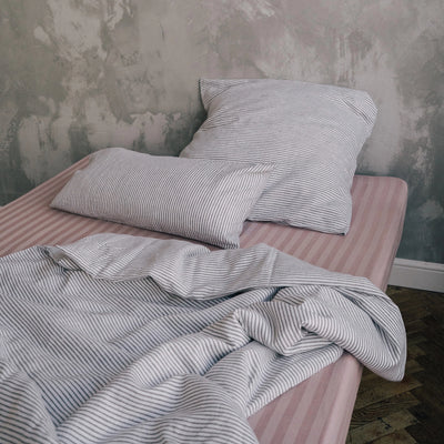 Buy online Super Soft Fitted Sheet Linen and Cotton with Rose Stripe 1