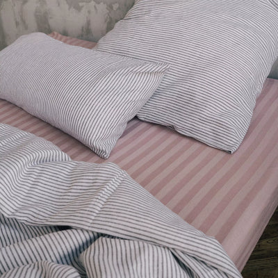 Acquista online il lenzuolo matrimoniale super soffice in lino e cotone con righe rosa 2
