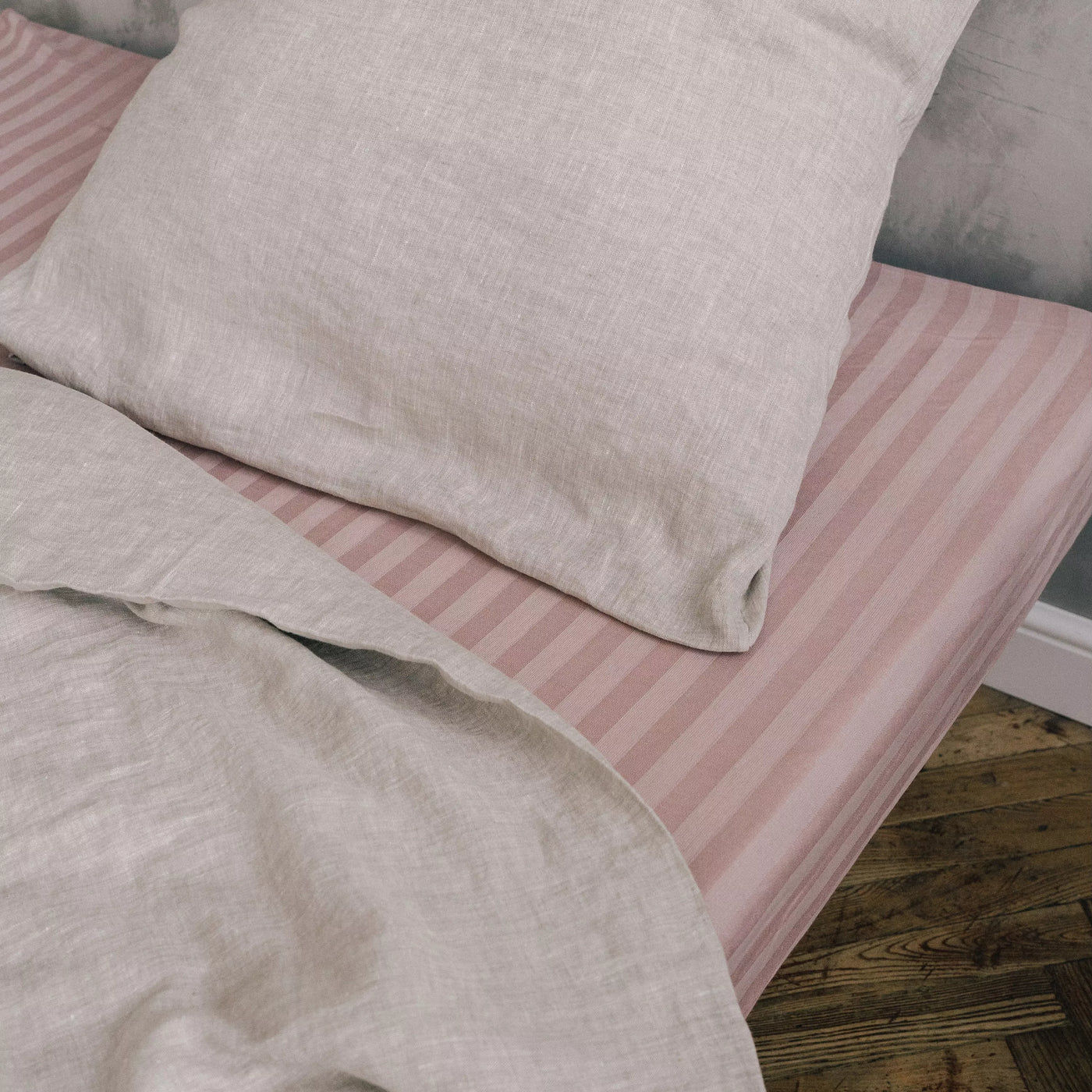 Acquista online il lenzuolo matrimoniale super soffice in lino e cotone a righe rosa 5