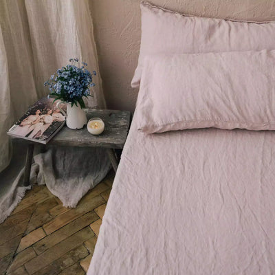 Aggiungi il lenzuolo a soffietto Vintage 100% lino Rose Quartz