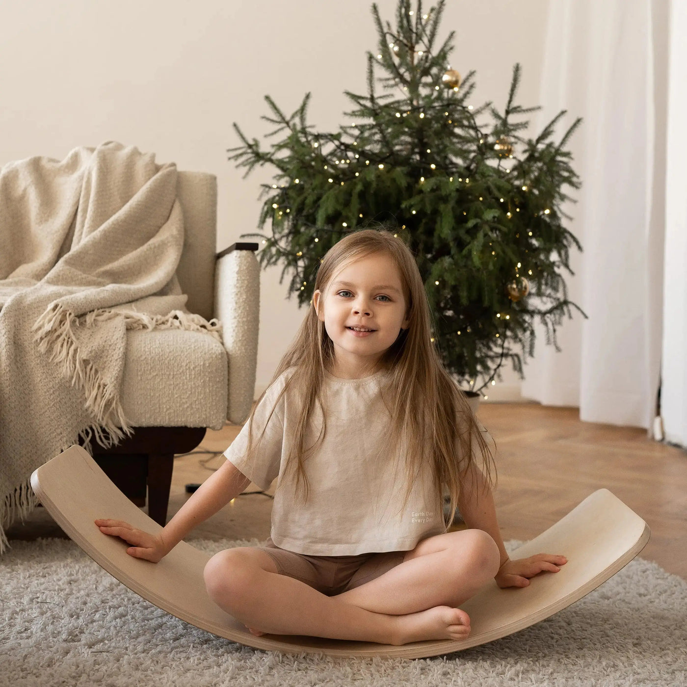 Eco Friendly Large Wooden Curved Balance Board for Kids Tintory