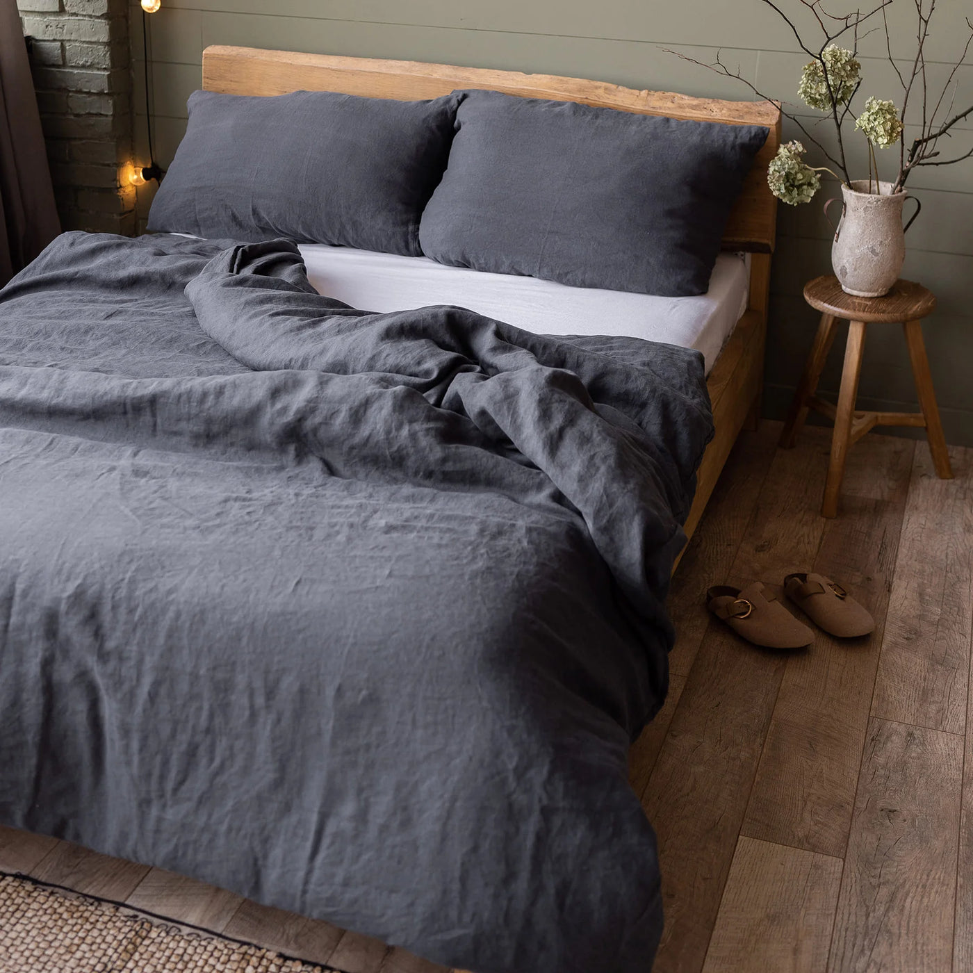 Linen bedding set 200x200 in Graphite