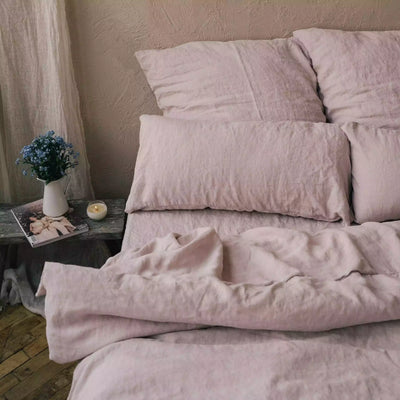 Juego de cama de lino 155x220 en Rosa cuarzo