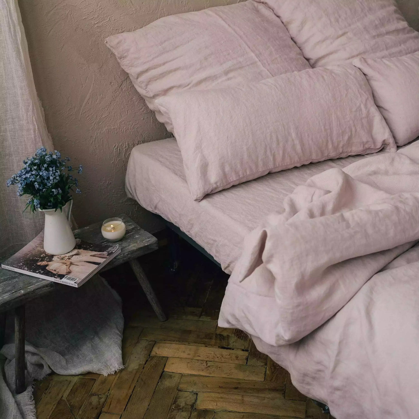 Set da letto in lino 155x220 in quarzo rosa
