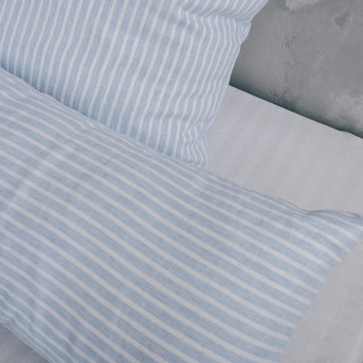 Acquista il set di biancheria da letto in puro lino 135x200 in blu con strisce bianche 4