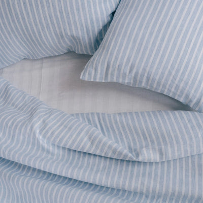 Acquista il set di biancheria da letto in puro lino 135x200 in blu con strisce bianche 5