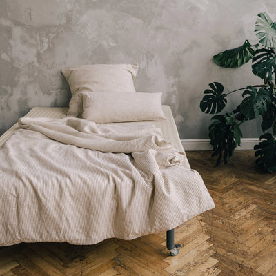 Buy Eco-Linen Bedding Set 135x200 in Orange with White Stripes