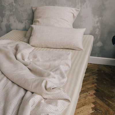 Buy Eco-Linen Bedding Set 135x200 in Orange with White Stripes 2