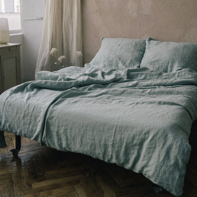 Set da letto in lino 155x220 in verde menta