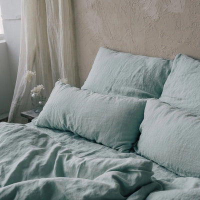 Buy online Gorgeous Linen Bedding Set 200x200 in Mint Green 2